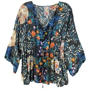 🌿 Johnny Was Kashim Cupra Floral Tunic w/ Tassels | Medium